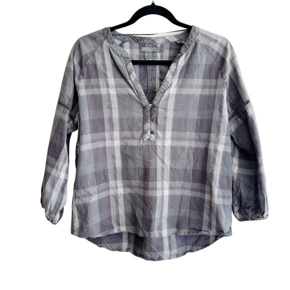 Prana ‘Elena’ Plaid Pullover Blouse Relaxed Fit Organic Cotton Grey Small - Picture 2 of 6